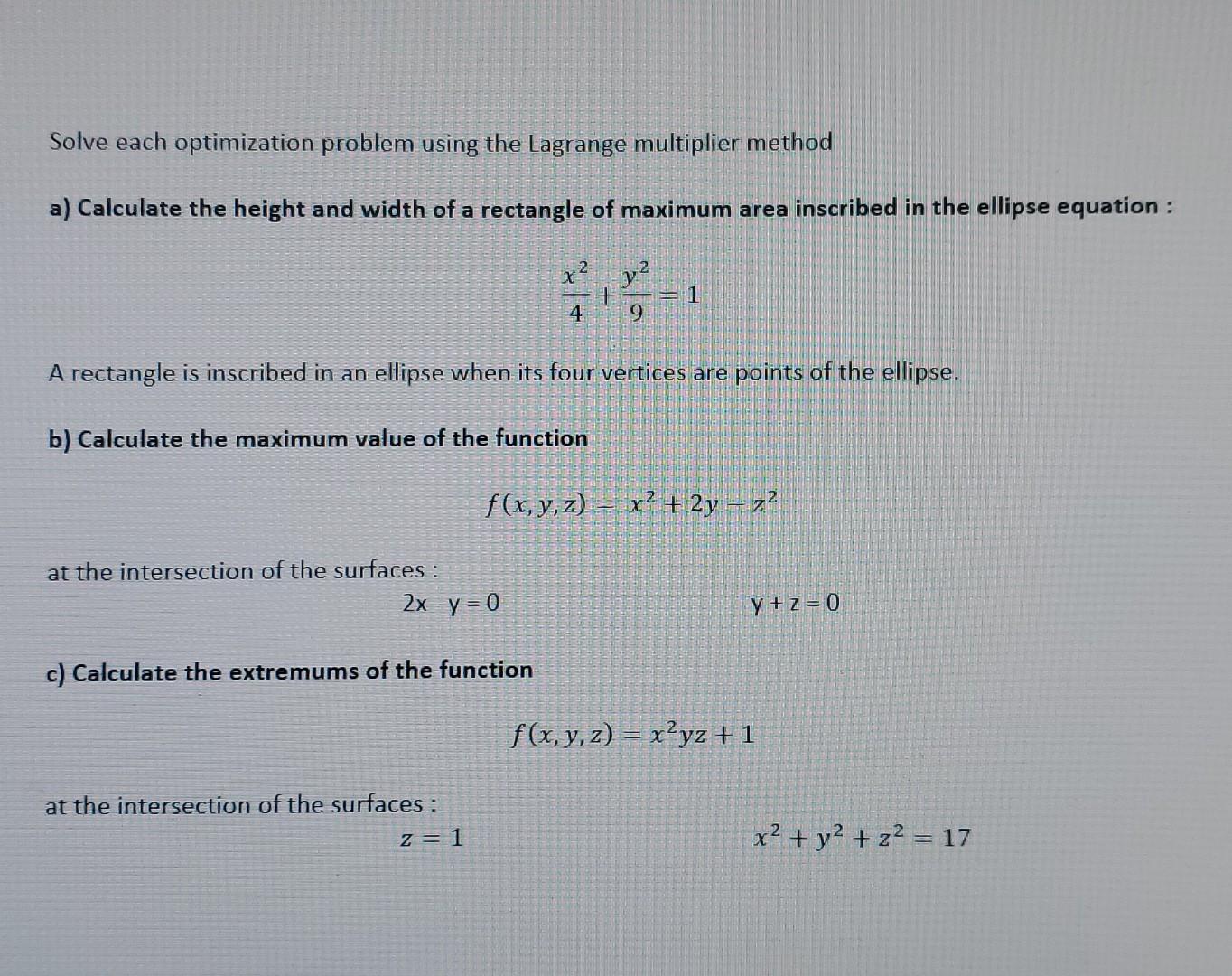 Solved Solve Each Optimization Problem Using The Lagrange | Chegg.com