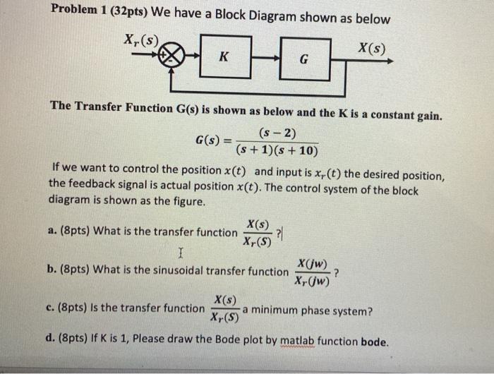 Solved Problem 1 (32pts) We have a Block Diagram shown as | Chegg.com