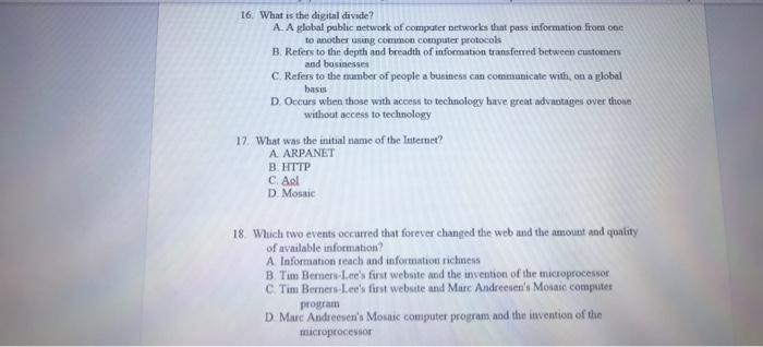 Solved 16. What is the digital divide? A. A global public | Chegg.com