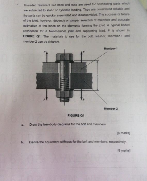 Solved 1. Threaded Fasteners Iike Bolts And Nuts Are Used | Chegg.com