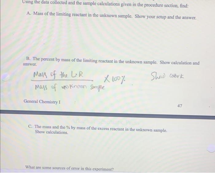 Solved Lab 7&8 Data Sheet: Determining the Limiting Reactant | Chegg.com