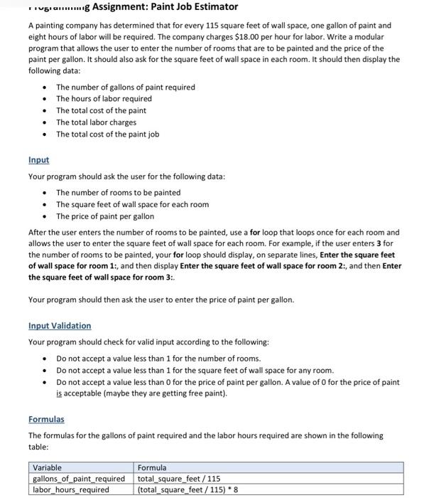Solved Ugla...g Assignment Paint Job Estimator A painting