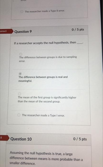Solved The researcher made a Type Il error. Question 9 0/5 | Chegg.com
