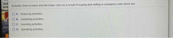 Solved WE Activities that increase and decrease cash as a | Chegg.com