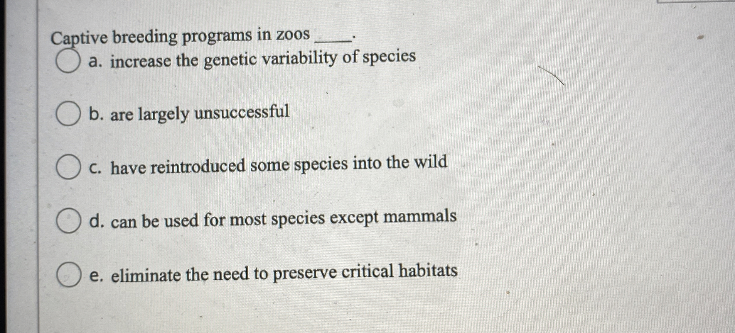 Solved Captive breeding programs in zoos・a. ﻿increase the | Chegg.com