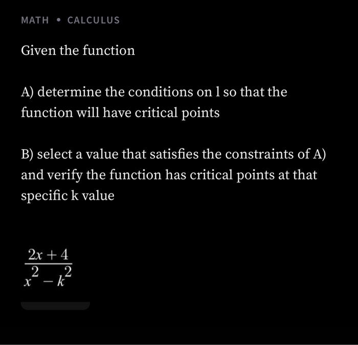 Solved MATH - CALCULUS Given the function A) determine the | Chegg.com