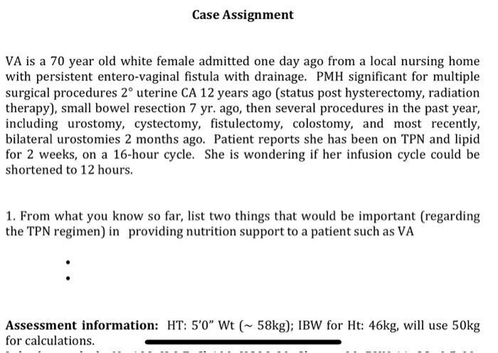 Solved VA is a 70 year old white female admitted one day ago | Chegg.com
