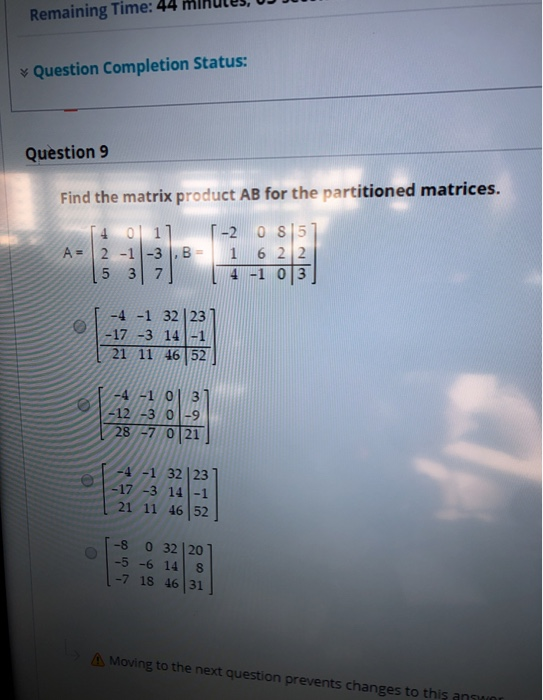 Solved Remaining Time: 44 * Question Completion Status: | Chegg.com