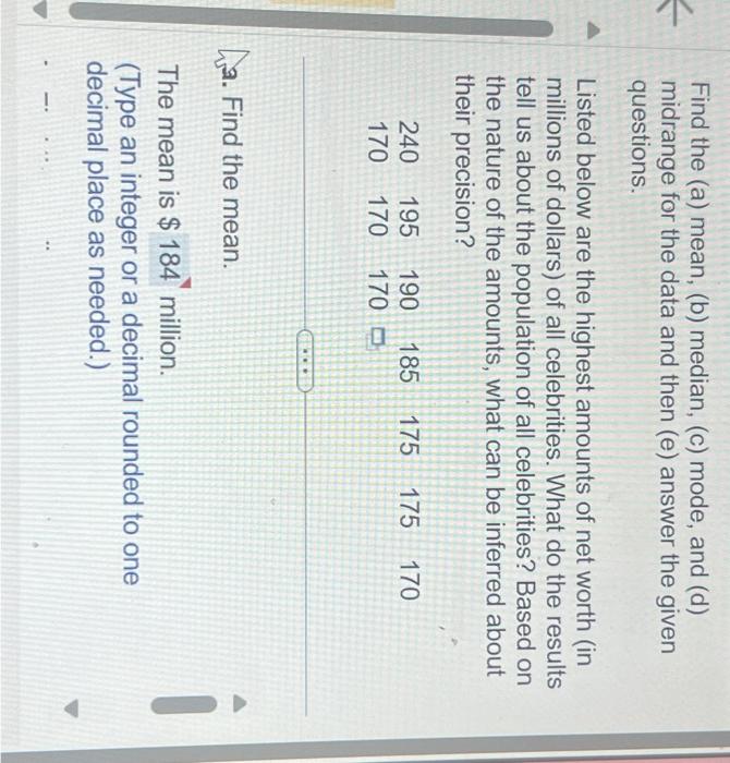 Solved Find the (a) mean, (b) median(c) mode, and (d) | Chegg.com