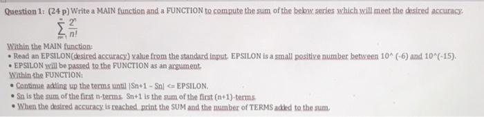 Solved Question 1: (24 p) Write a MAIN function and a | Chegg.com