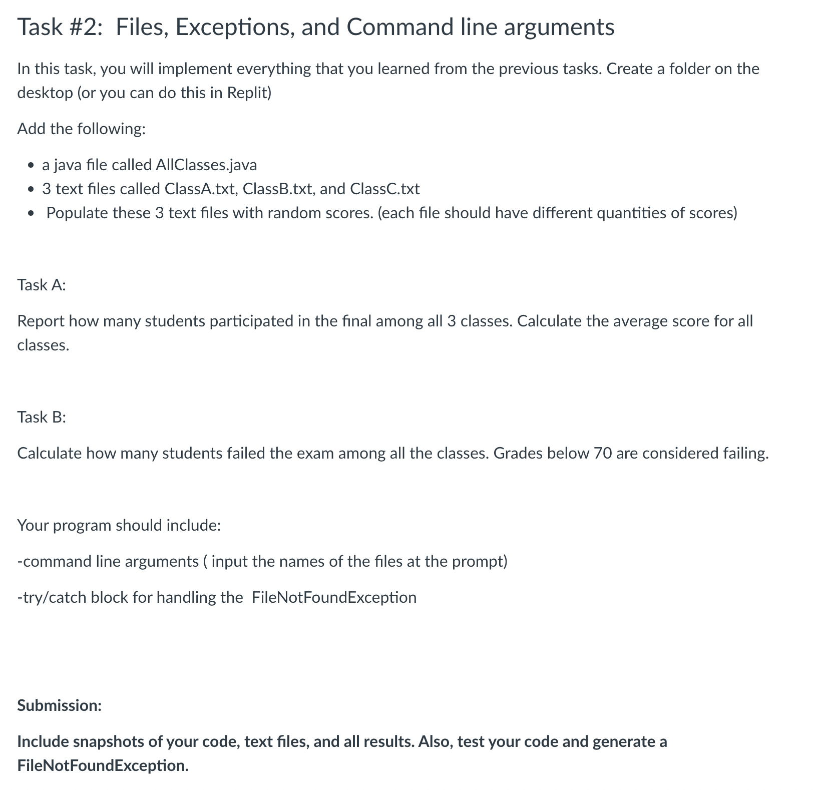 Solved Task #2: Files, Exceptions, and Command line | Chegg.com