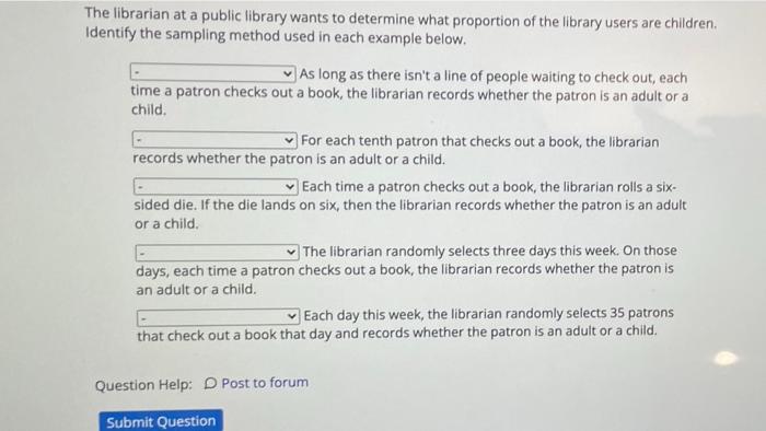 Solved The librarian at a public library wants to determine | Chegg.com
