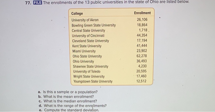 Solved 77. FILE The Enrollments Of The 13 Public | Chegg.com