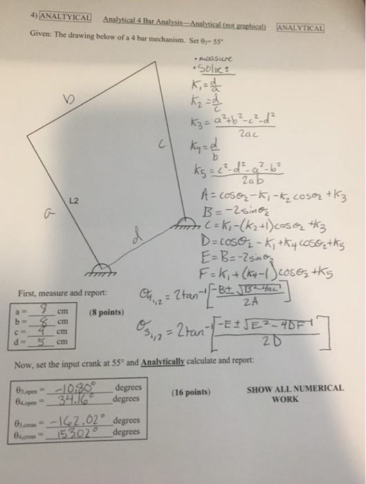 4 Bar Analysis Example 4) ANALTYICAL Analytical 4 Bar Analysis-Analytical | Chegg.com