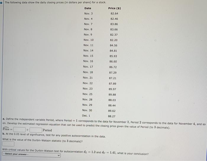 Solved The dosing prices (in pence) for selected stocks