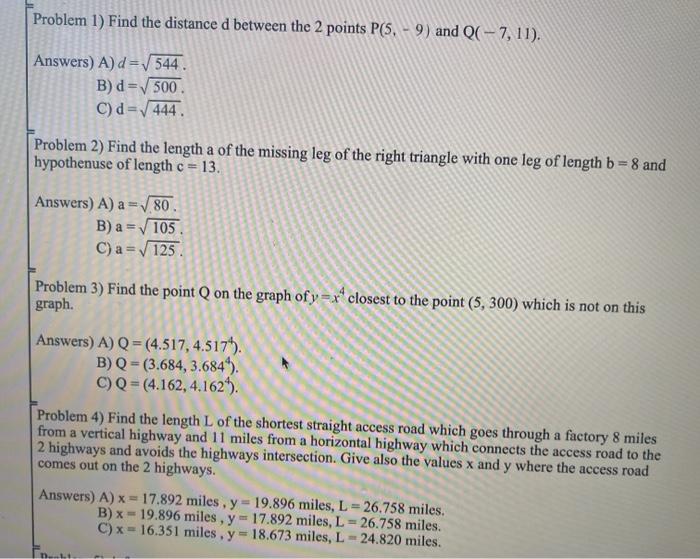 Solved Problem 1) Find the distance d between the 2 points | Chegg.com