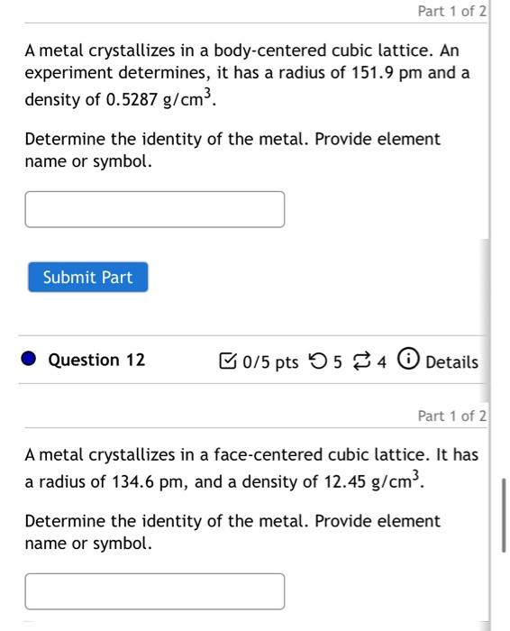 Solved A Metal Crystallizes In A Body-centered Cubic | Chegg.com