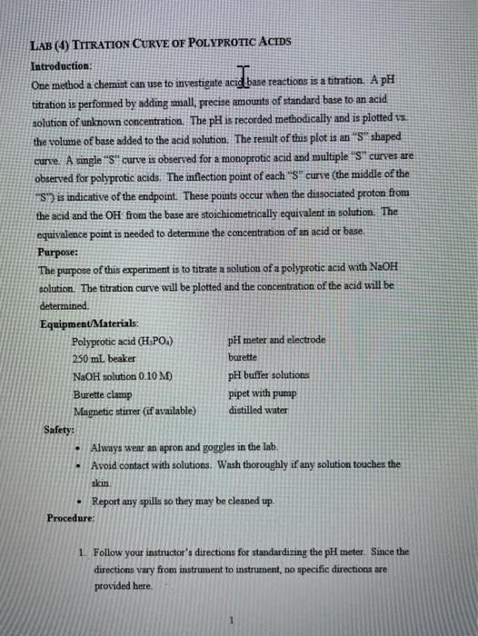 Lab 4 Titration Curve Of Polyprotic Acids Chegg 
