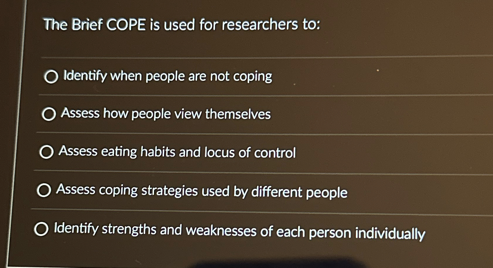 Solved The Brief COPE is used for researchers to:Identify | Chegg.com