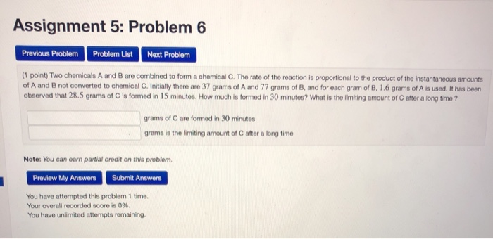 Solved Assignment 5: Problem 6 Previous Problem Problem List | Chegg.com