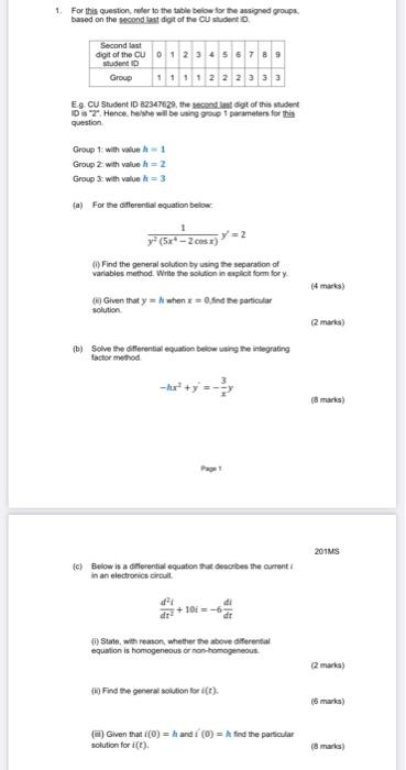 Solved 1. For this question, refer to the table below for | Chegg.com