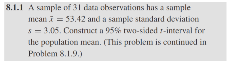 Solved 8.1.1 ﻿A sample of 31 ﻿data observations has a | Chegg.com