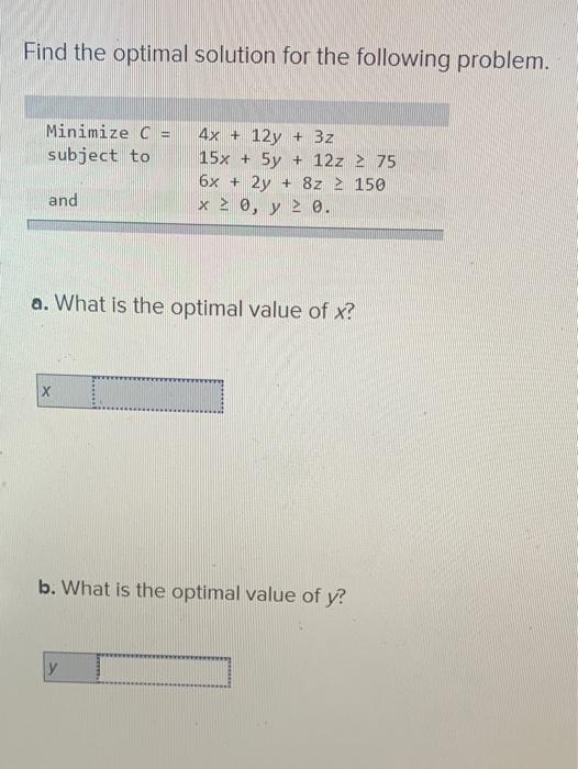 Solved Find the optimal solution for the following problem. | Chegg.com
