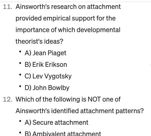 Solved Ainsworth s research on attachment provided empirical