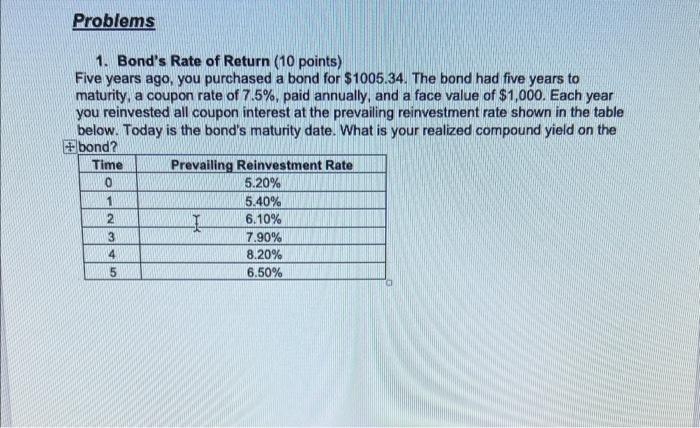 Solved 1. Bond's Rate of Return (10 points) Five years ago, | Chegg.com