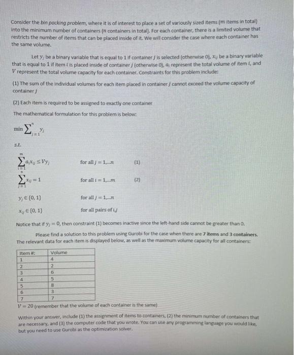 Consider the bin packing problem, where it is of | Chegg.com