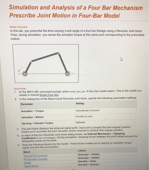 Solved Simulation and Analysis of a Four Bar Mechanism