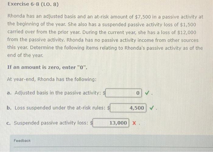 Solved Rhonda has an adjusted basis and an atrisk amount of