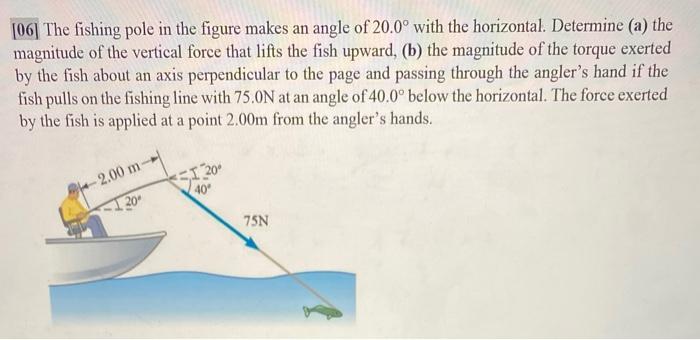 Solved [06] The fishing pole in the figure makes an angle of | Chegg.com