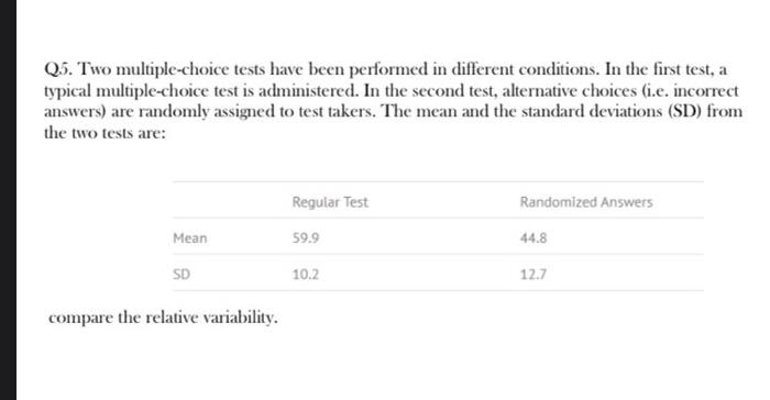 Solved Q5. Two multiple-choice tests have been performed in | Chegg.com