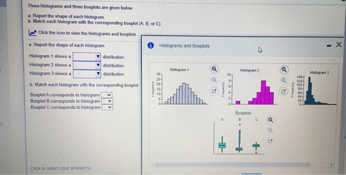 Solved Х Three Histograms And Three Boxplots Are Given Below