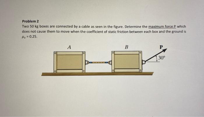 Solved Problem 2 Two 50 kg boxes are connected by a cable as | Chegg.com