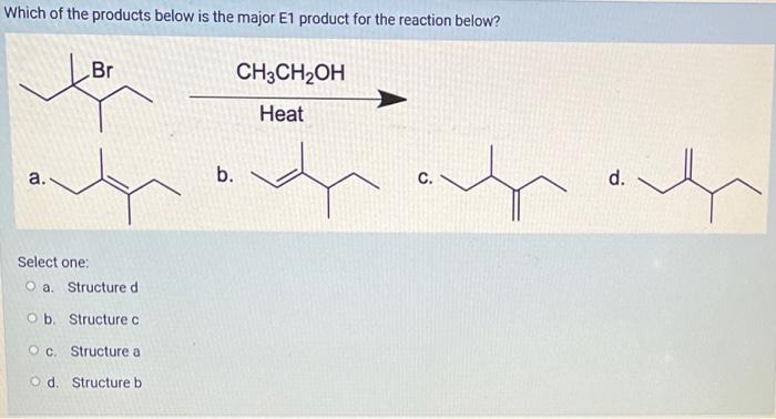 Solved 1. which of the products below is the major E1 | Chegg.com