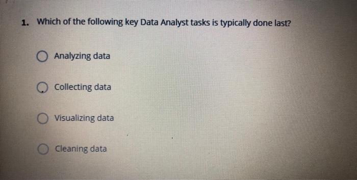 Solved 1. Which Of The Following Key Data Analyst Tasks Is | Chegg.com