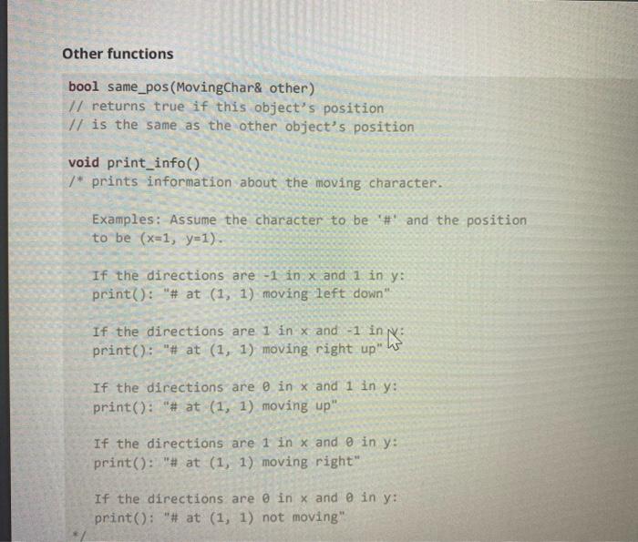 Solved Ex 1. A Moving Character Class (50 points) Define a | Chegg.com
