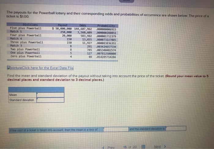 Solved The payouts for the Powerball lottery and their | Chegg.com
