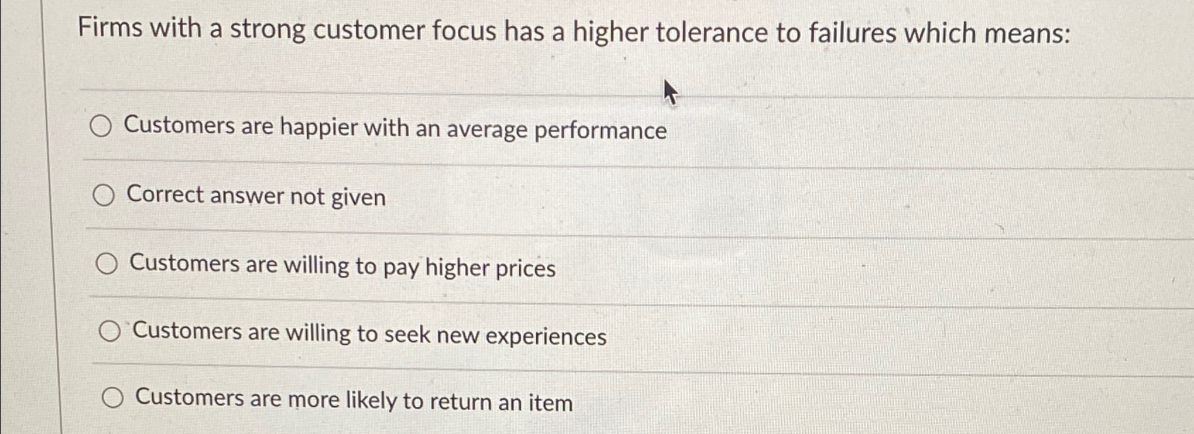 Solved Firms with a strong customer focus has a higher | Chegg.com