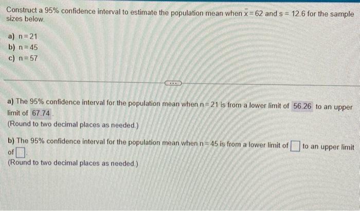 Solved Construct a 95% confidence interval to estimate the | Chegg.com