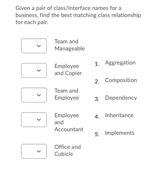 Solved Given A Pair Of Class interface Names For A Business Chegg