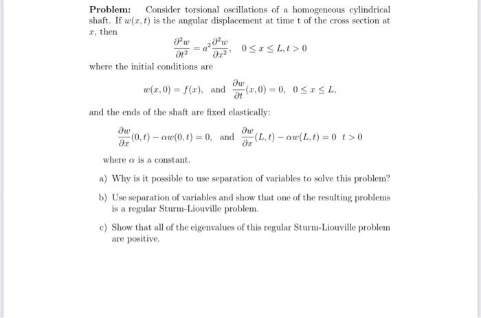 Problem: Consider torsional oscillations of a | Chegg.com