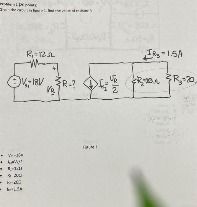 Solved Problem 1 (20 points) Given the circuit in figure 1 , | Chegg.com