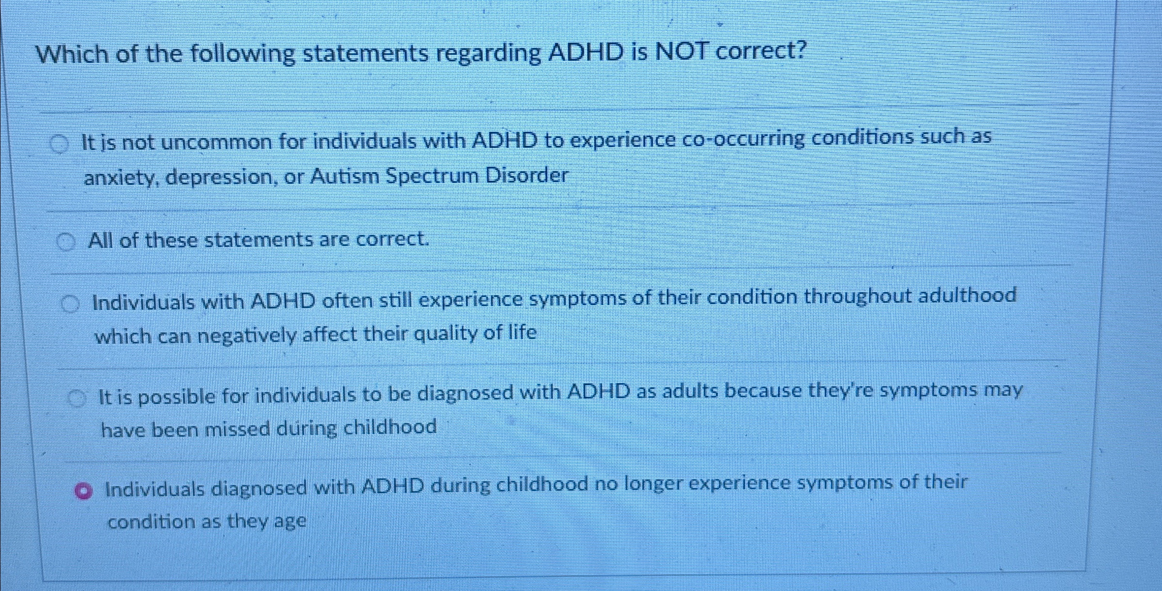 Solved Which of the following statements regarding ADHD is | Chegg.com
