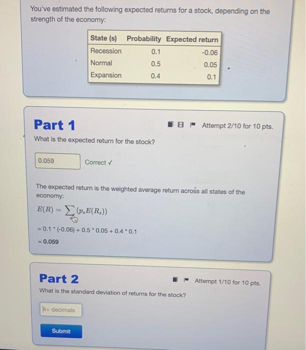 Solved You've Estimated The Following Expected Returns For A | Chegg.com