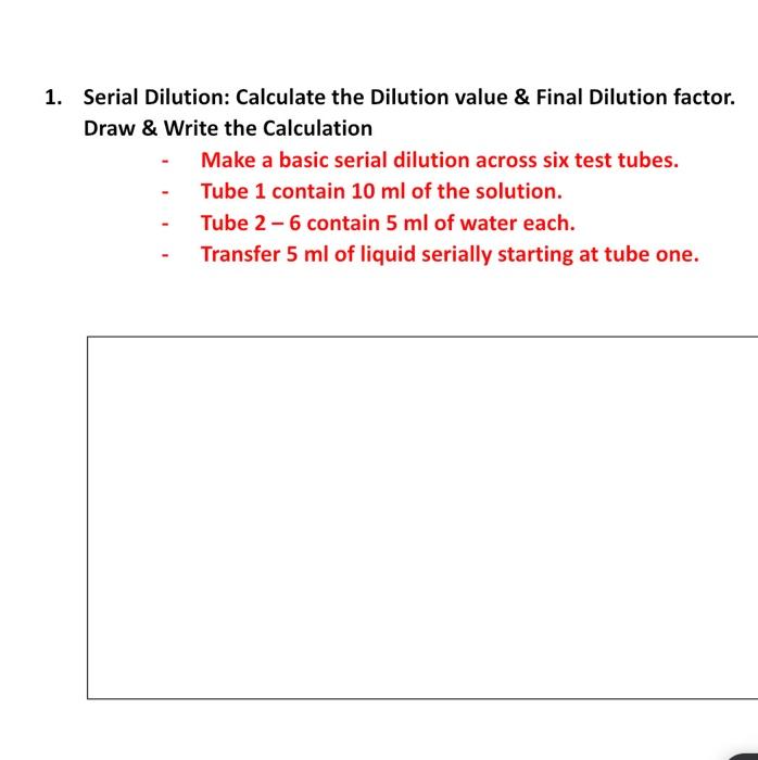 Solved Serial Dilution Calculate the Dilution value \&