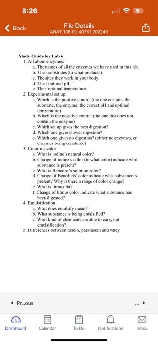 Solved Study Guide for Lab 6 1. All about enzymes: a. The | Chegg.com