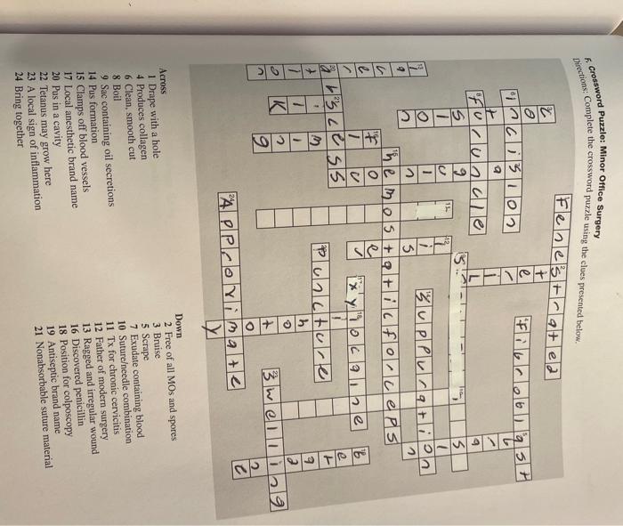 Solved Crossword Puzzle Minor Office Surgery Directions Chegg